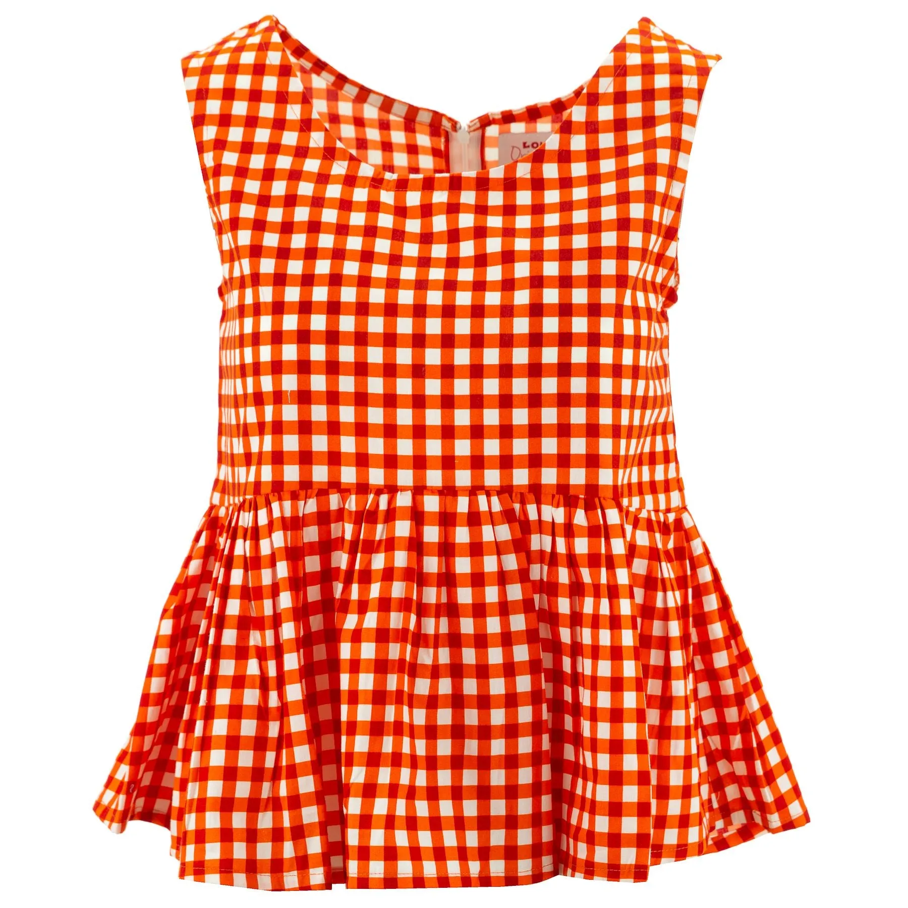 Ruched Box Top - Orange Gingham