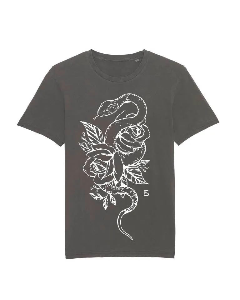 Snake & rose vintage black boyfriend tee