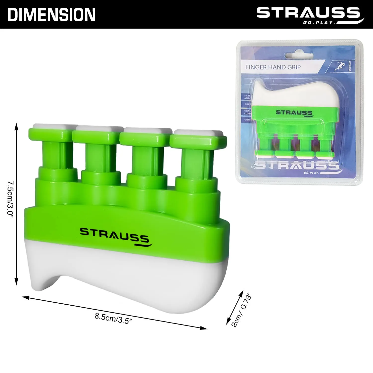 Strauss Adjustable Square Finger Hand Grip | Grip Strength Trainer & Finger Strengthener | Veins Strengthener & Forearm Grip Resistance Trainer | Hand Gripper for Men and Women,(Green)