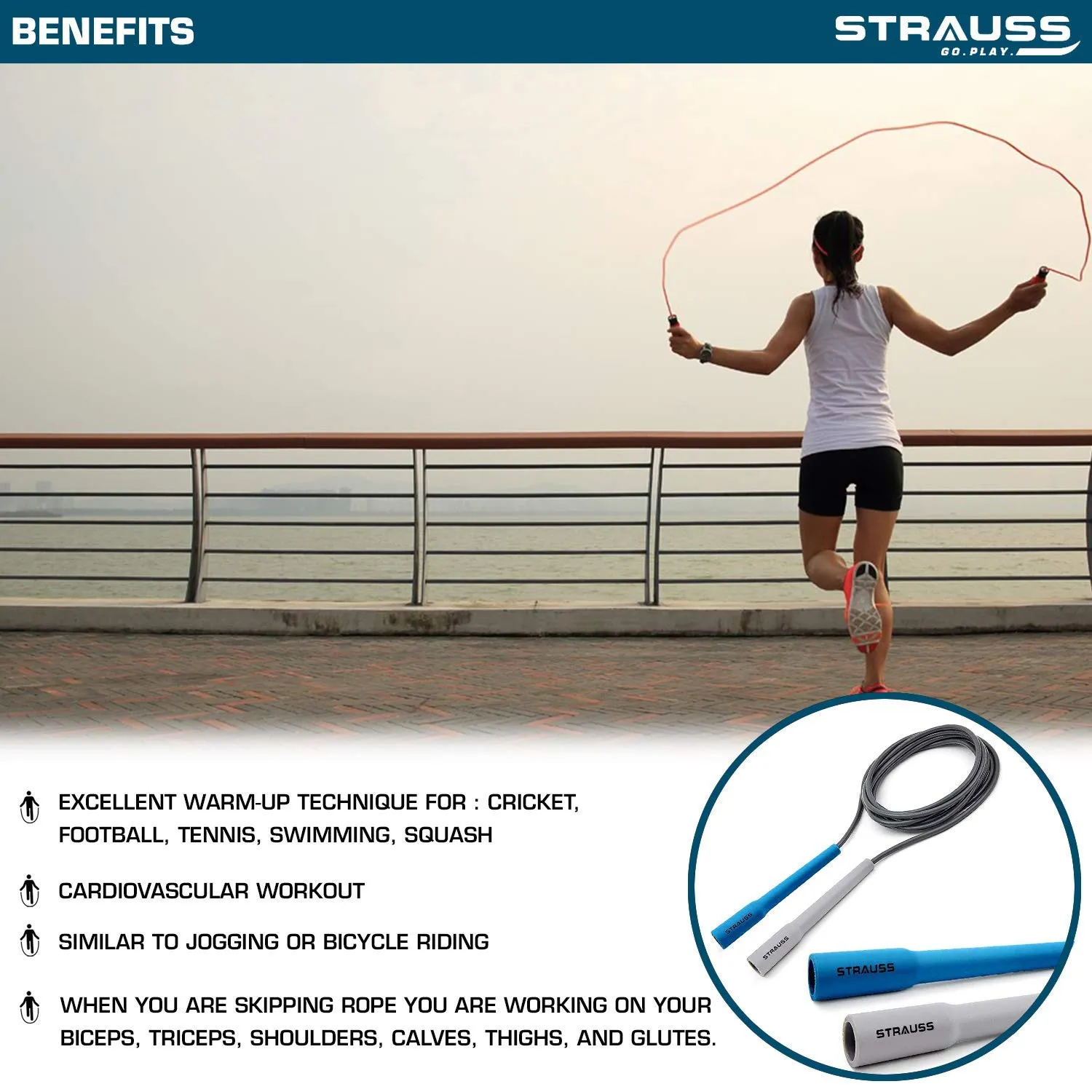 Strauss Double Toning Tube, (Grey) With Hand Grip And Skipping Rope