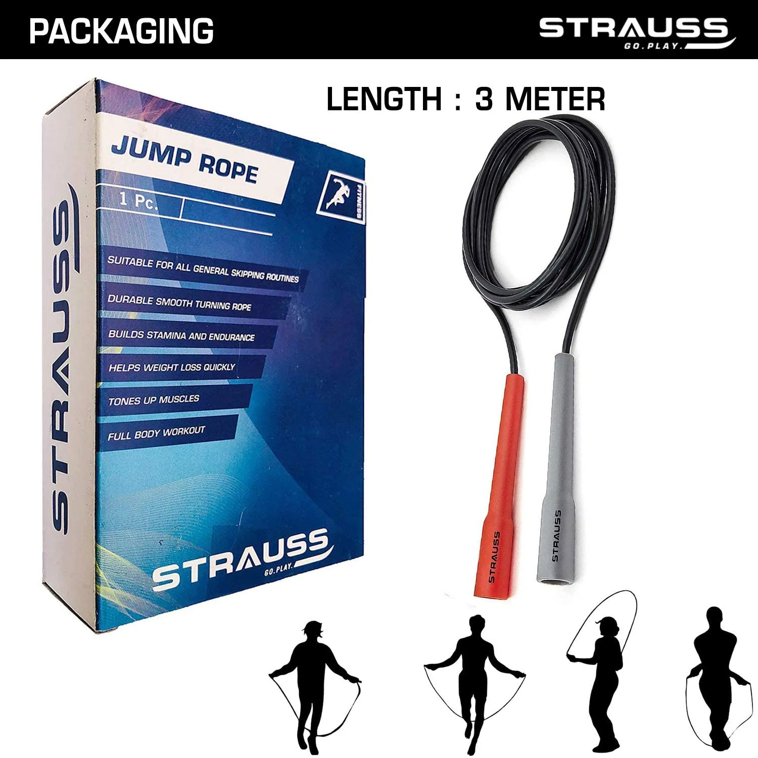 Strauss Skipping Rope, (Grey/Orange)