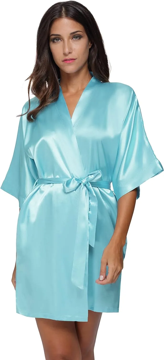 The Bund Women's Satin Robes Bride Bridesmaid Lace Short Silk Wedding Party Lightweight Bathrobe Soft Sleepwear S-XXXL