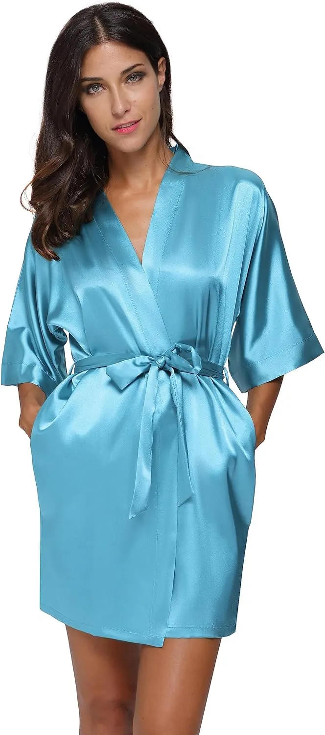 The Bund Women's Satin Robes Bride Bridesmaid Lace Short Silk Wedding Party Lightweight Bathrobe Soft Sleepwear S-XXXL