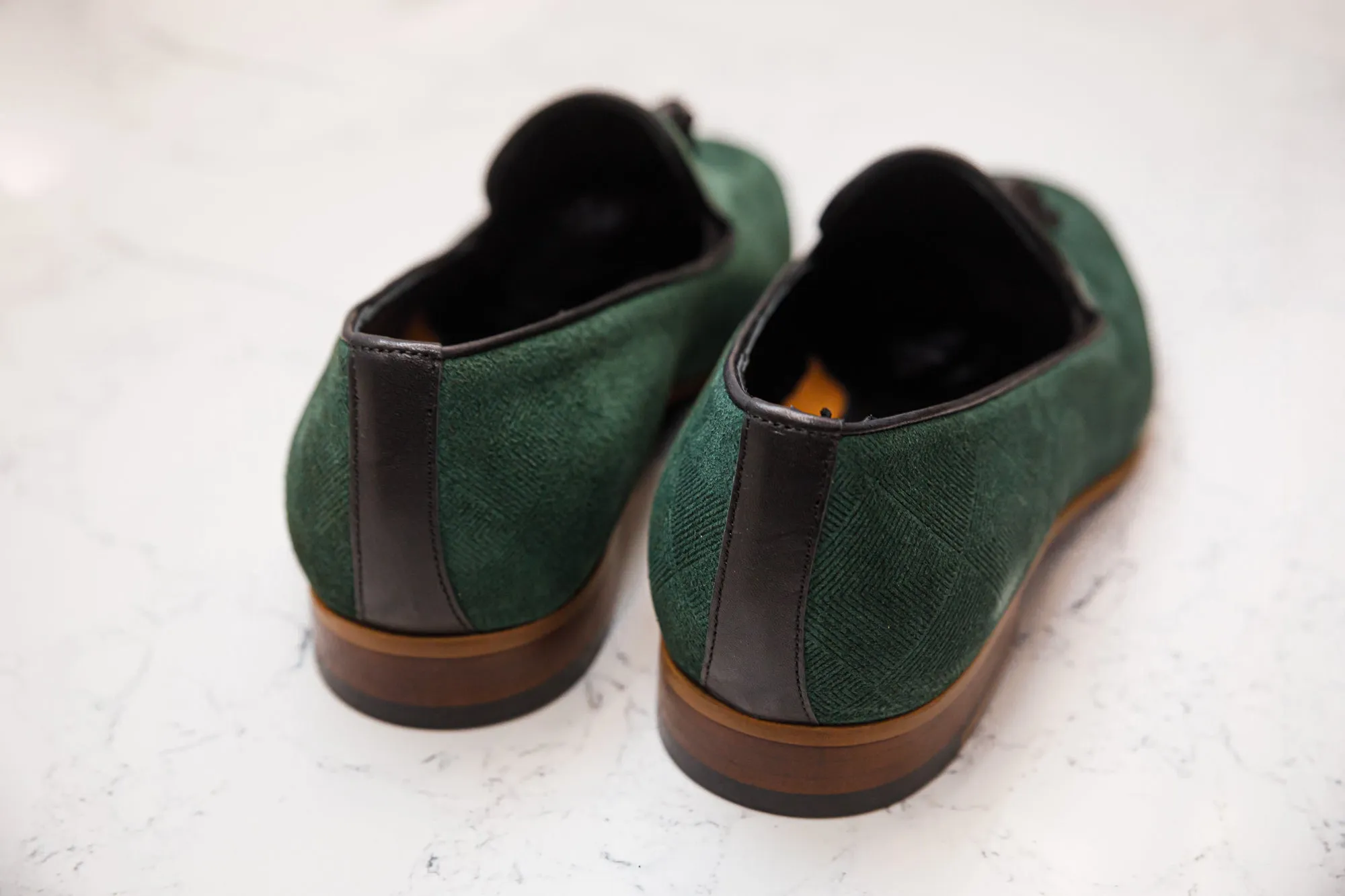 The Diamanté Suede Loafers - Emerald Green