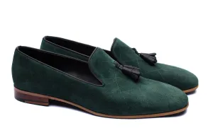 The Diamanté Suede Loafers - Emerald Green