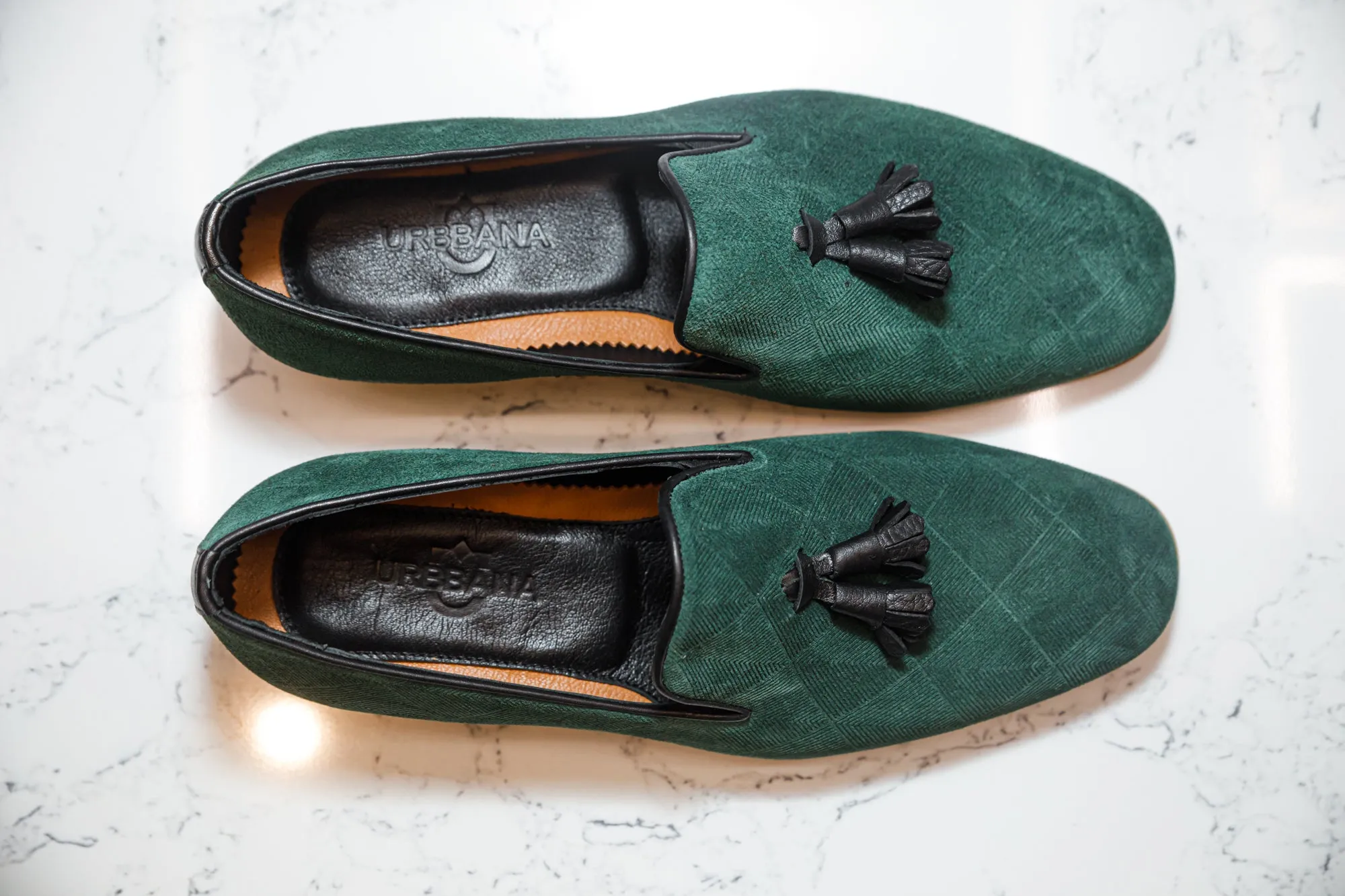 The Diamanté Suede Loafers - Emerald Green