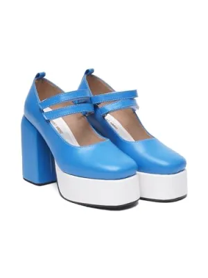 THE QUIRKY NAARI Azure Mary Jane Platforms with Touch of Retro Glam | Blue | 8 UK