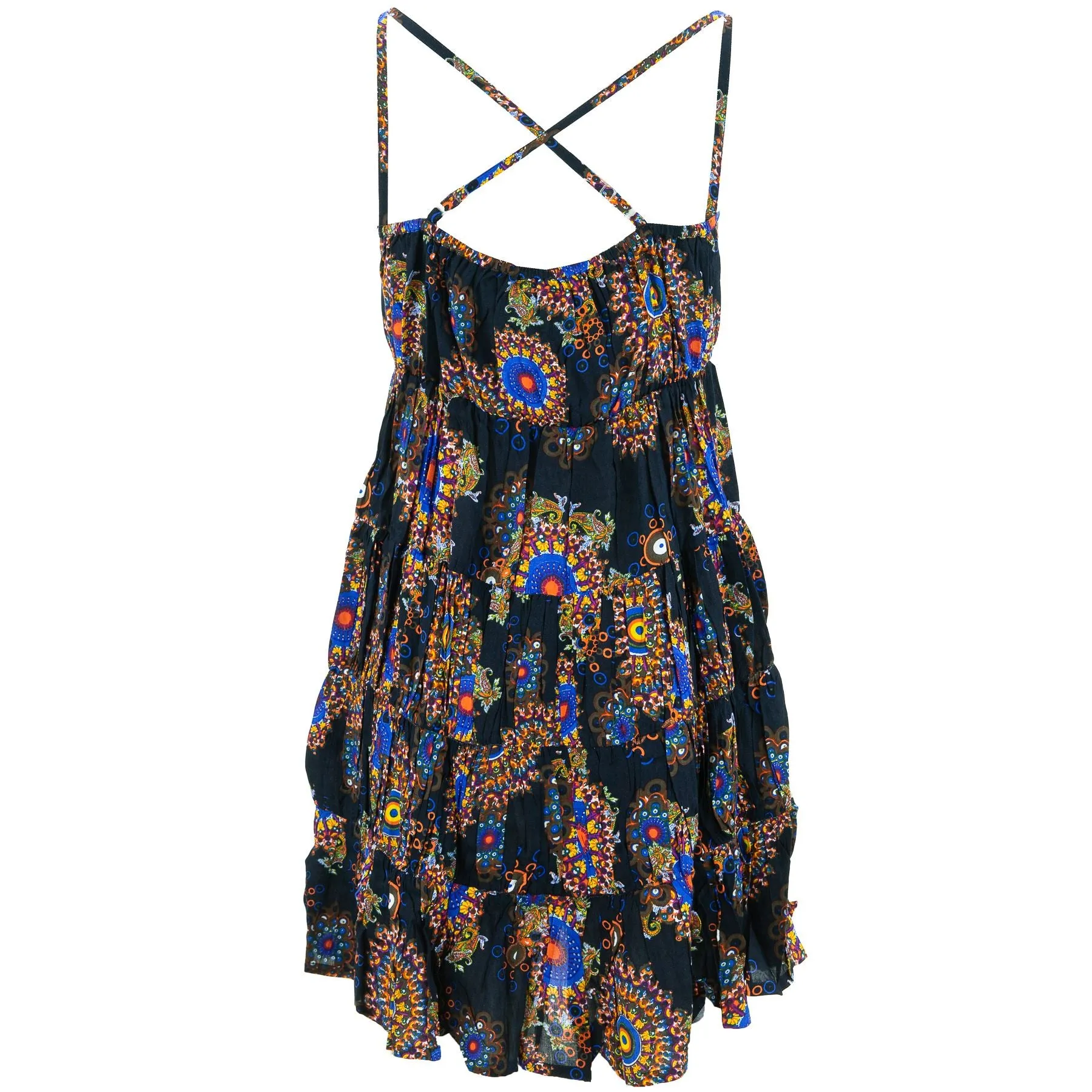 Tier Drop Summer Dress - Indigo Fractal Suzani Rayon