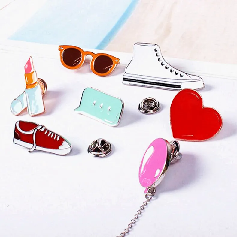 Timlee X122 Cartoon Gym shoes Balloon Lipstick Heart Sunglass Cute Metal Brooch Pins Button Pins Gift Wholesale