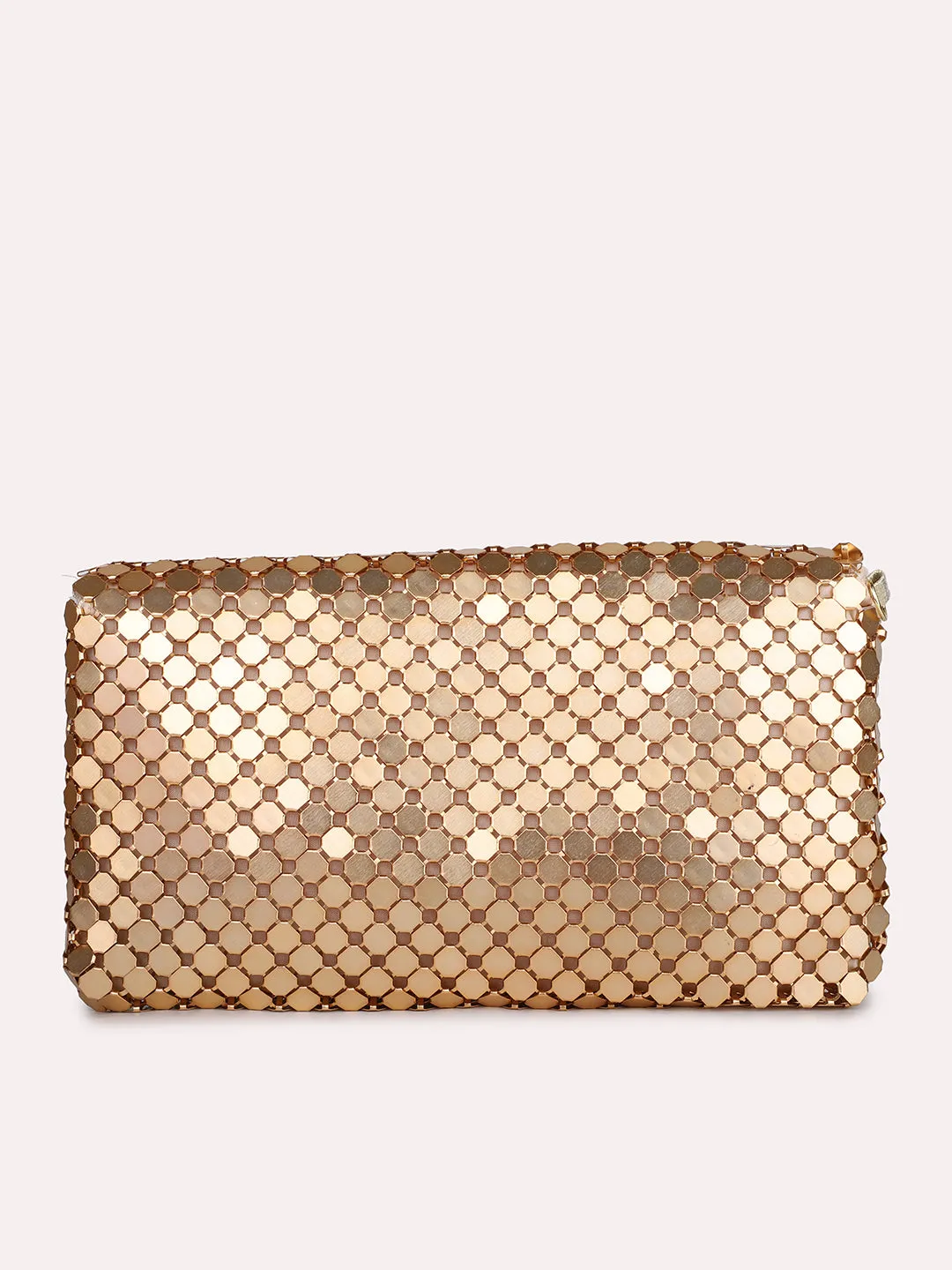 Women Rose Gold Dual Toned Embellished Foldover Clutch