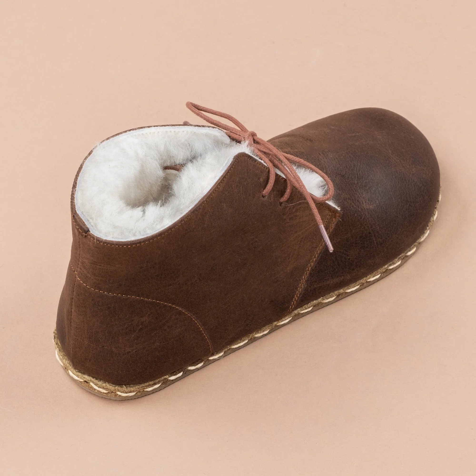 Women's Coffee Barefoot Oxford Boots with Fur