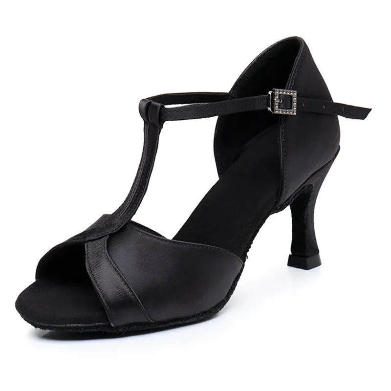 Women's Satin 5.5cm/7.5cm Heel Ankle Strap Latin Dance Shoes Ballroom Dance Shoes