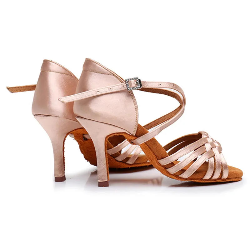 Women's Satin 5.5cm/7.5cm/8.5cm Heel Ankle Strap Latin Dance Shoes Ballroom Dance Shoes